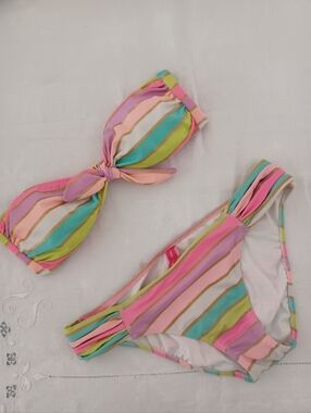 Victoria's Secret Striped Bandeau Bikini Set- Size SP